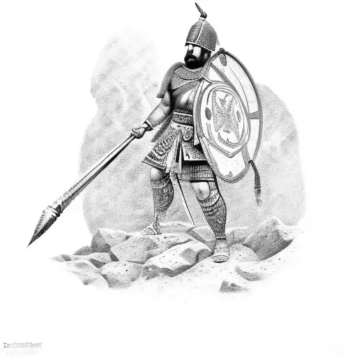 Dotwork tattoo of an Assyrian warrior in battle tattoo design idea