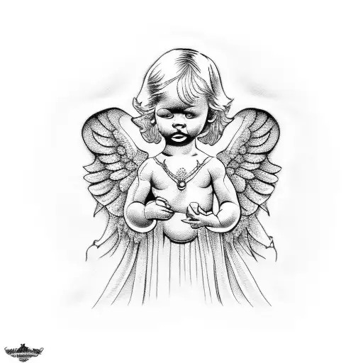 baby angel tattoo sketch