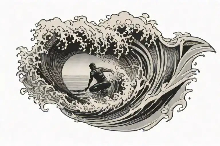 simple Costa Rica surfing thru a wave tattoo design idea