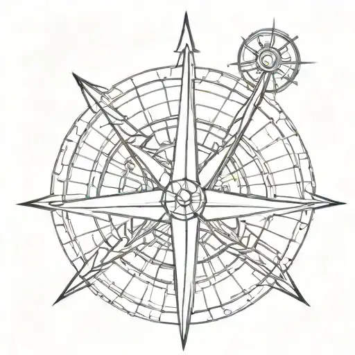 Minimalist line drawing of a compass rose tattoo design idea