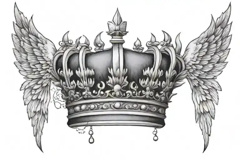 Crown with wings tattoo design idea