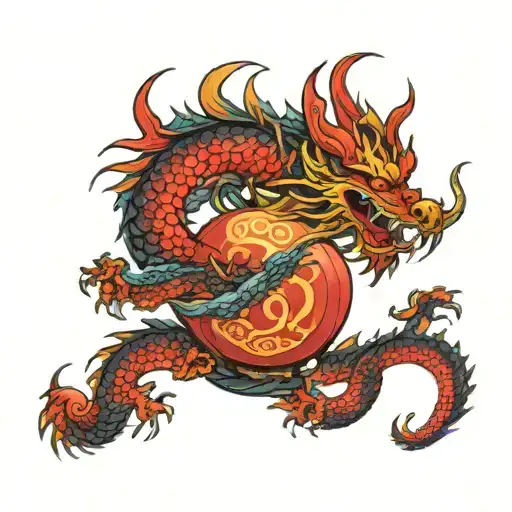 Taiwanese cultural tattoo, dragon, red lantern tattoo design idea