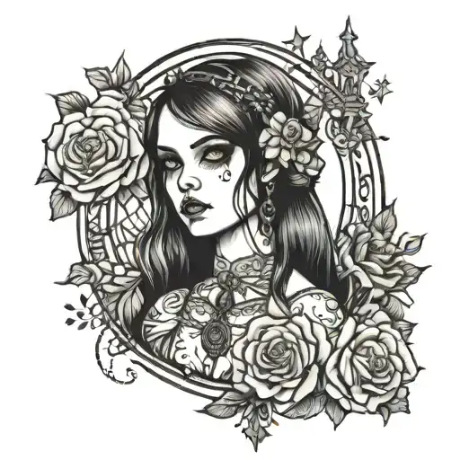 gothic girl church tattoo design idea