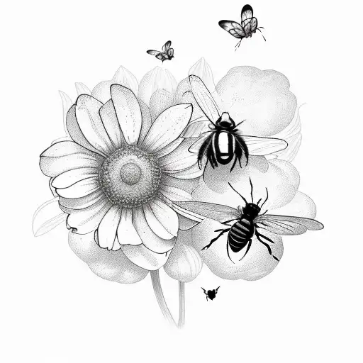 branch of flowers with bees and butterflies around the branch tattoo design idea