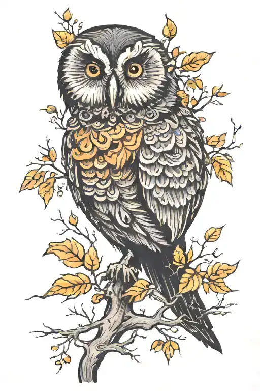 raven owl trees tattoo design idea