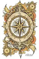 (masterpiece), compass, forrest, surrealism, masculine tattoo design idea
