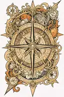 (masterpiece), compass, forrest, surrealism, masculine tattoo design idea