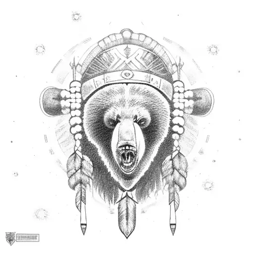 A tribe chieftain leading a procession of bears tattoo design idea