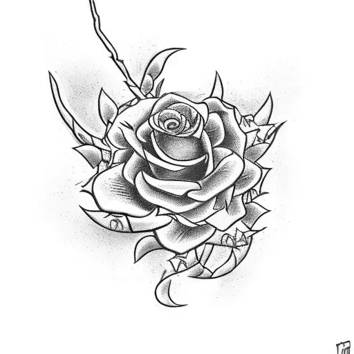 A bold and edgy tattoo design featuring a revolver gun with roses and thorny vines, reflecting your fascination with guns and your association with the mafia. tattoo design idea
