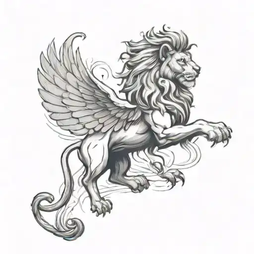 A black and grey tattoo of a winged lion representing the mythical creature Chimera from Greek mythology tattoo design idea