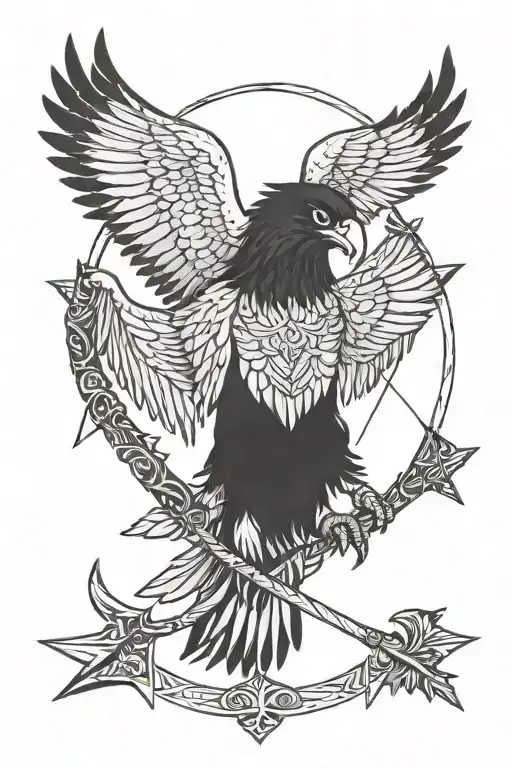 Dark eagle holding arrows tattoo design idea