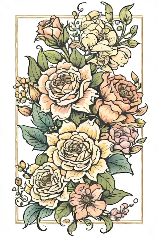 January march may july birth flower bouquet tattoo design idea