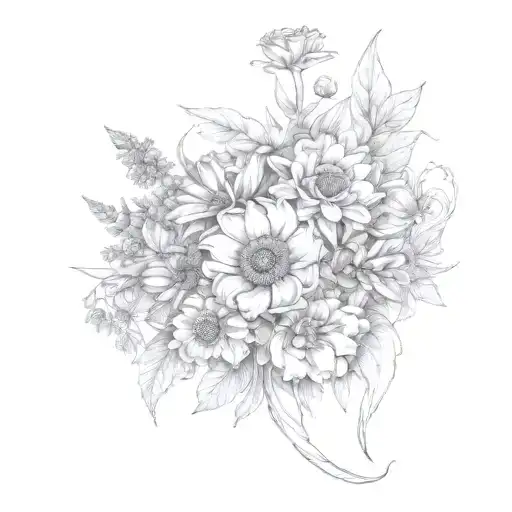 July august november birth flower bouquet tattoo design idea