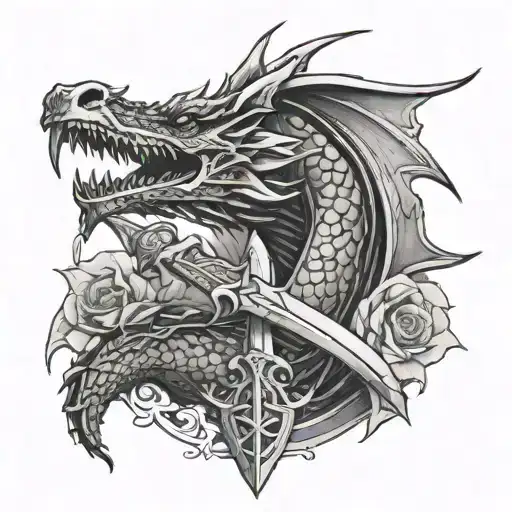 Valyrian steel dagger and dragon tattoo design idea