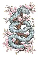 Jörmungandr wrapped around cherry blossom tree in the center of the earth in color tattoo design idea