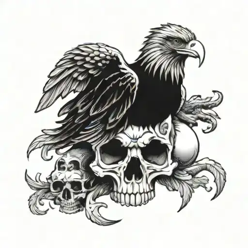 Mexican eagle on top of skull  tattoo design idea