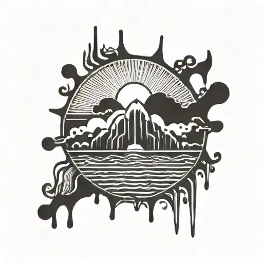 dripping lines forming sun rays beaming tattoo design idea