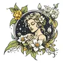 A neotraditional tattoo of a virgo constellation intertwined with a garland of garlic bulbs and flowers, symbolizing growth and healing tattoo design idea