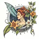 A neotraditional tattoo of a virgo constellation intertwined with a garland of garlic bulbs and flowers, symbolizing growth and healing tattoo design idea