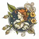 A neotraditional tattoo of a virgo constellation intertwined with a garland of garlic bulbs and flowers, symbolizing growth and healing tattoo design idea
