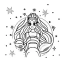 Ariana Grande performing on a cosmic stage surrounded by stars and planets tattoo design idea