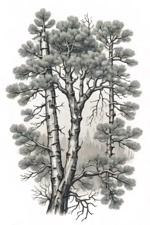 aspen tree branch and pine tree branch swirling around my arm tattoo design idea