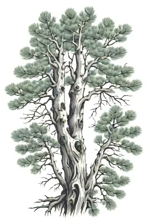 aspen tree branch and pine tree branch swirling around my arm tattoo design idea