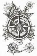 compass rose with spiritual elements fire, earth, wind, water  tattoo design idea