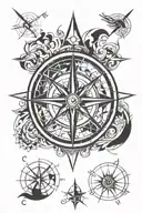 compass rose with spiritual elements fire, earth, wind, water  tattoo design idea