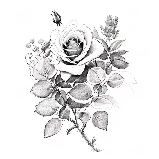 roses, lilacs, lilies, wildflowers, garden, bouqet tattoo design idea