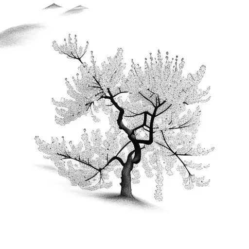 cherry blossom on a hill tattoo design idea