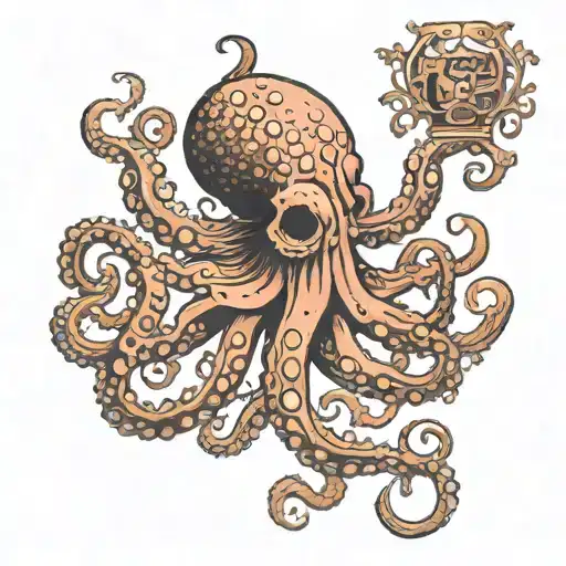 coral octopus in dhape of skull tattoo design idea