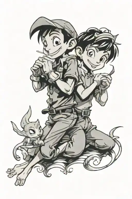 Pinocchio and Tinker Bell holding heands   tattoo design idea