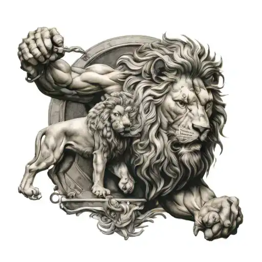 Hercules with lion wearing tattoo design idea
