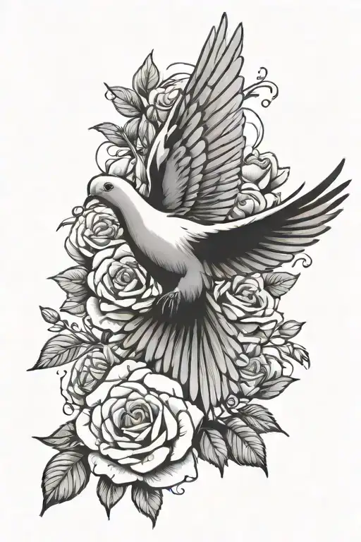 dove and roses surrounding tattoo design idea