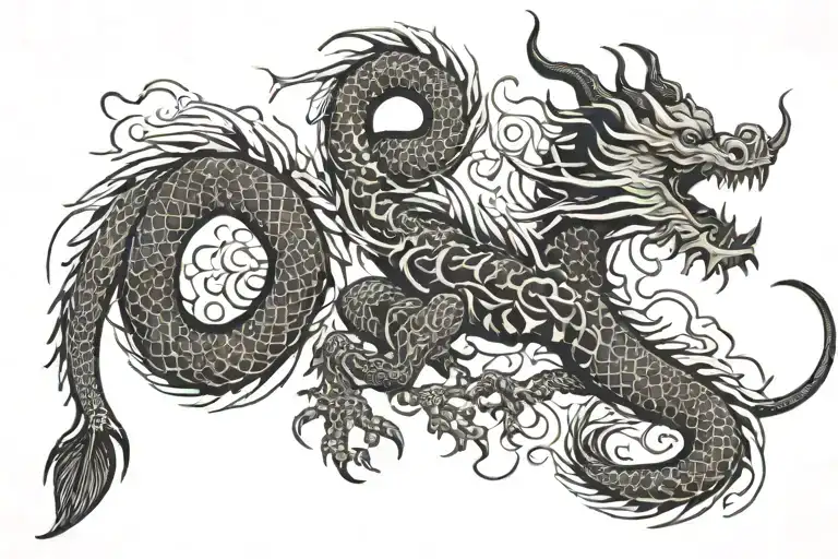 Japanese dragon w crow tattoo design idea