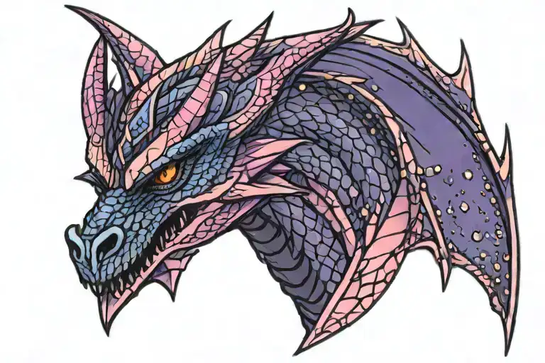 laura annunaki style kawaii purple and pink sparkly glitter drogon wyvern tattoo design idea