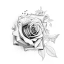 rose with butterfly that says live,laugh,love tattoo design idea