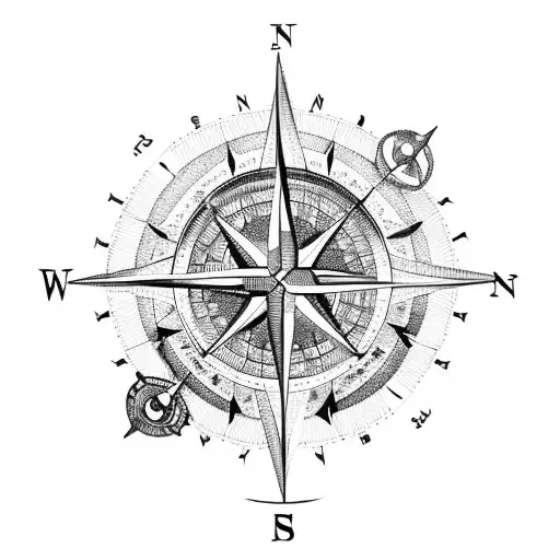 compass from old map with sun rays coming out the top tattoo design idea