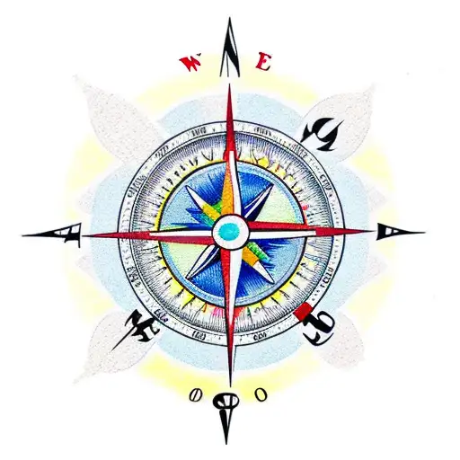 compass from old map with sun rays coming out the top tattoo design idea
