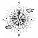 compass from old map with sun rays coming out the top tattoo design idea
