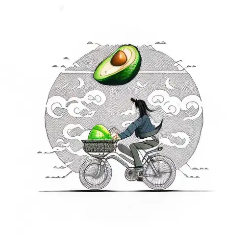 avocado riding a bike tattoo design idea