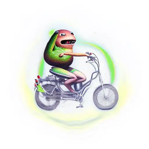 avocado riding a bike tattoo design idea