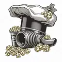 A chef's hat with a camera lens as the top, surrounded by film reels and popcorn tattoo design idea