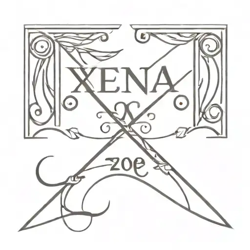 the names of xena and zoe written each on one side tattoo design idea