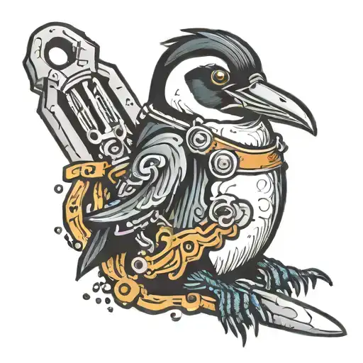 Penguin with spanner tools tattoo design idea