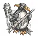 Penguin with spanner tools tattoo design idea