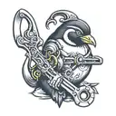 Penguin with spanner tools tattoo design idea