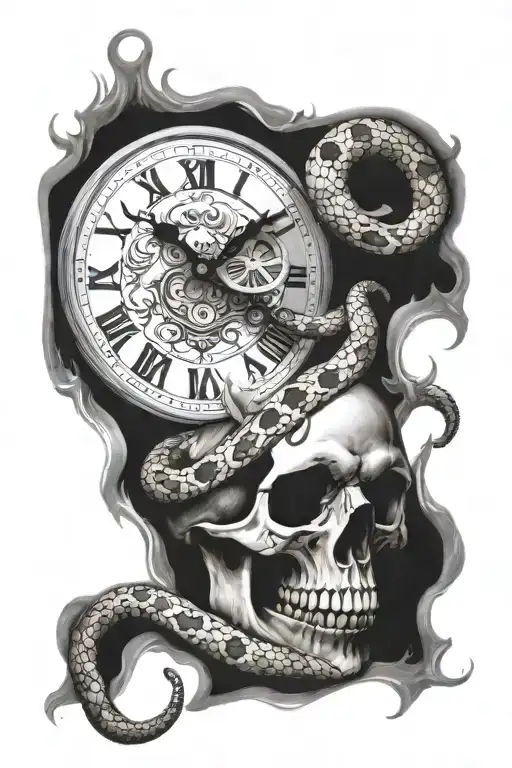 skull  snake clock verse tattoo design idea