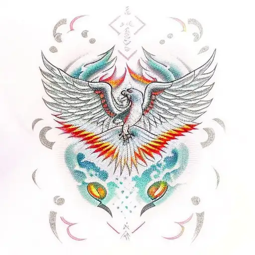 Phoenix with crystal wings tattoo design idea
